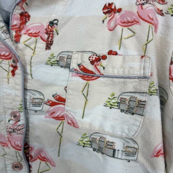 Nick Nora Flamingo Airstream Camper Trailer Pink Flannel Pajamas Women Size XL - Picture 7 of 11